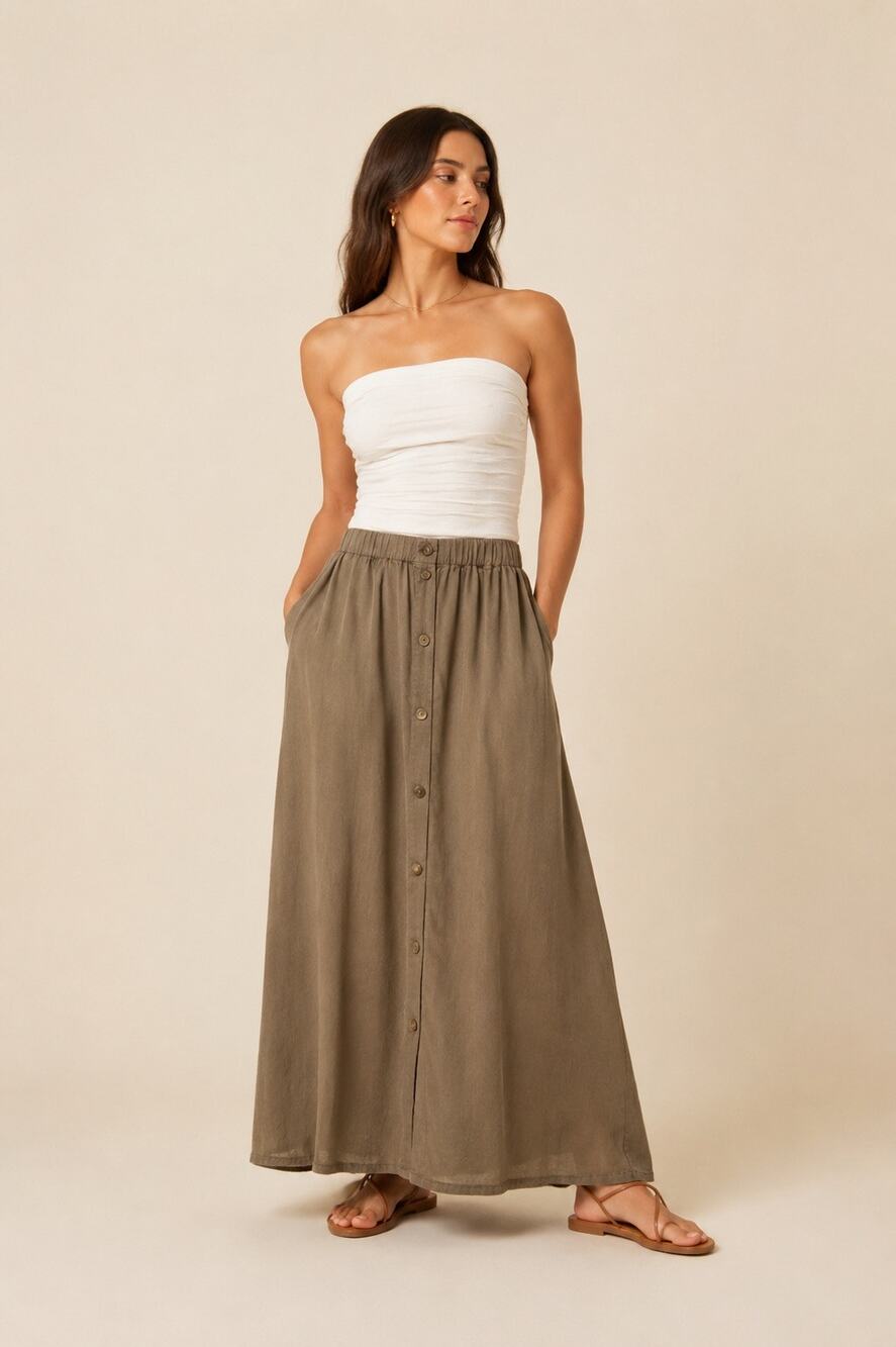 Pistola Button Front Maxi Skirt Taupe Utility Boho Size XS
